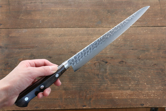 Seisuke AUS8 Hammered Sujihiki  240mm with Brown Pakkawood Handle - Seisuke Knife