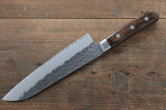 Seisuke AUS8 Hammered Santoku  180mm with Brown Pakkawood Handle - Seisuke Knife