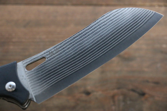Takeshi Saji SG2 Damascus Folding Santoku 130mm with Carbon Fiber Handle - Seisuke Knife