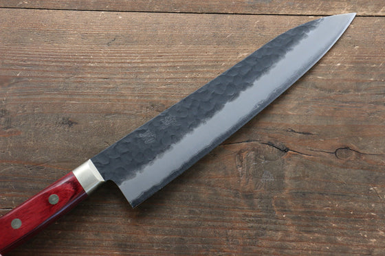 Seisuke Kurobeni Blue Super Hammered Kurouchi Gyuto 210mm with Red Pakkawood Handle - Seisuke Knife