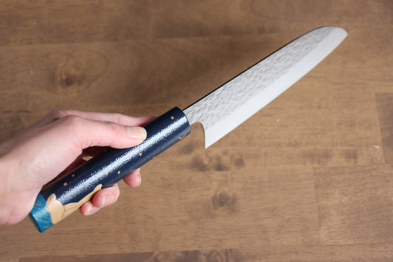 Makoto Kurosaki Shirokuma SG2 Hammered(Maru) Santoku 165mm Wood(Lacquered) Handle - Seisuke Knife