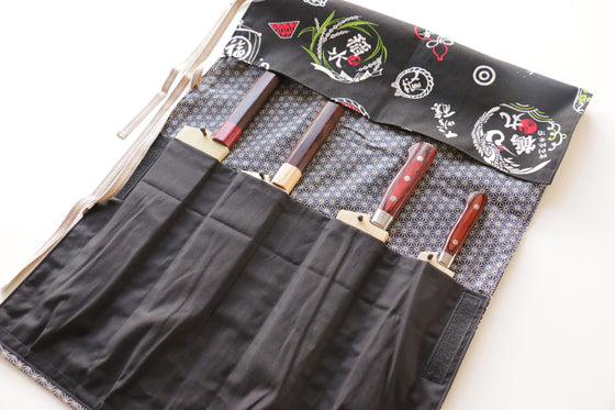 Japanese Style Knife Roll - Kurofune Ura Star (4 Pockets) - Seisuke Knife