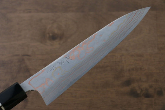 Takeshi Saji Blue Steel No.2 Colored Damascus Gyuto 180mm with Ebony with Ring Handle - Seisuke Knife