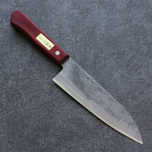  Seisuke Blue Super Hammered Santoku Japanese Knife 165mm Red Pakka wood Handle - Seisuke Knife