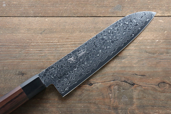 Seisuke AUS10 Damascus Santoku Japanese Knife 180mm with Shitan Handle - Seisuke Knife