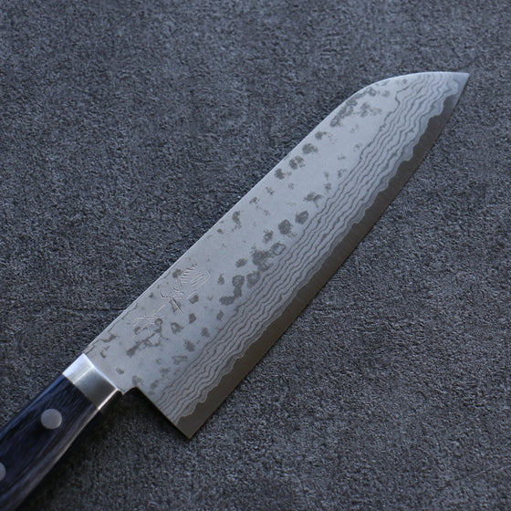 Kunihira Sairyu VG10 Damascus Santoku 170mm Navy blue Pakka wood Handle - Seisuke Knife