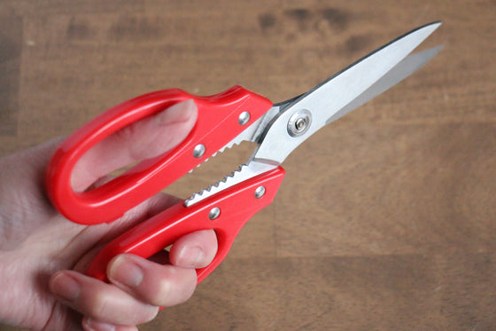 Stainless Steel Kitchen Scissors  Red Plastic Handle - Seisuke Knife