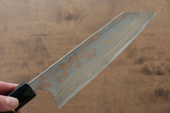 Takeshi Saji Blue Steel No.2 Colored Damascus Bunka 165mm Ebony with Ring Handle - Seisuke Knife
