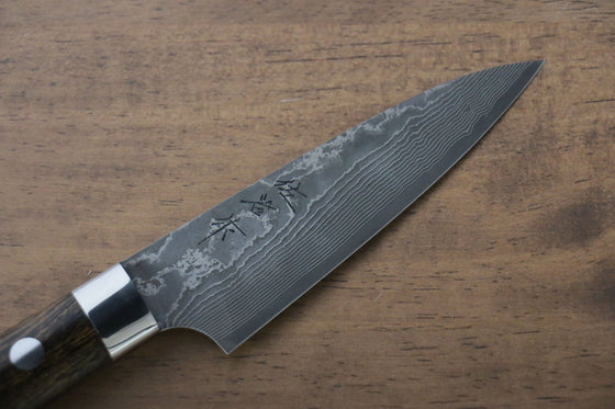 Takeshi Saji VG10 Black Damascus Petty-Utility 90mm Ironwood Handle - Seisuke Knife