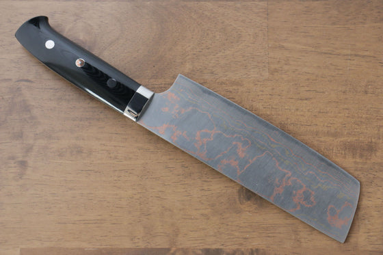 Takeshi Saji Blue Steel No.2 Colored Damascus Nakiri 165mm Black Micarta Handle - Seisuke Knife