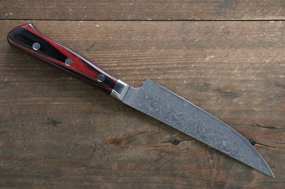 Yoshimi Kato VG10 Damascus Steak 120mm with Red Pakkawood Handle - Seisuke Knife