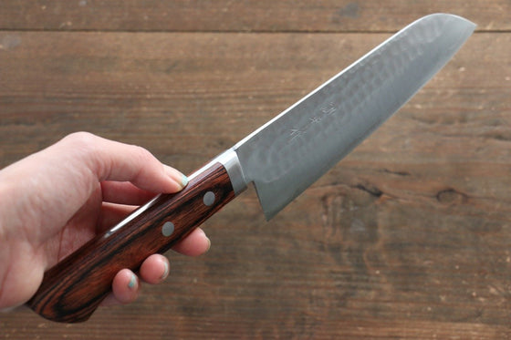 Kunihira Tanzo VG1 Hammered Santoku Japanese Chef Knife 170mm with Mahogany Handle - Seisuke Knife