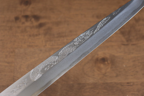 Sakai Takayuki Tenryu Uzushio Blue Steel No.2 Dragon Engraved Yanagiba 300mm Red Ebony Wood Handle with Sheath - Seisuke Knife