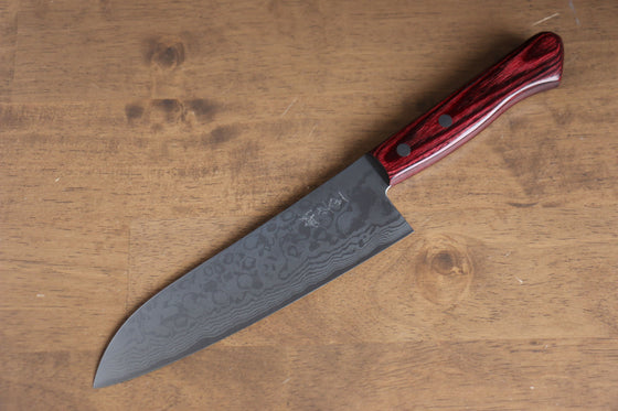 Anryu VG10 Damascus Santoku Japanese Knife 170mm with Red Pakkawood Handle - Seisuke Knife