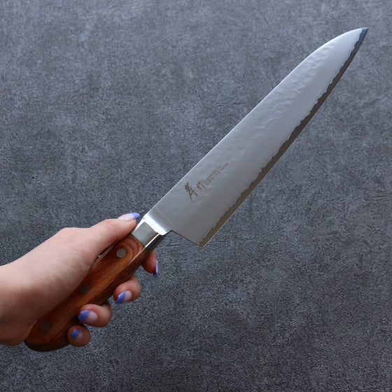 Sakai Takayuki VG5 Hammered Gyuto 240mm Brown Pakka wood Handle - Seisuke Knife