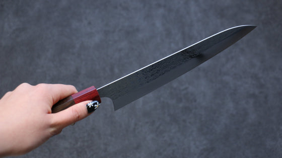 Yoshimi Kato Minamo R2/SG2 Hammered Gyuto 210mm Shitan (ferrule: Red Pakka wood) Handle - Seisuke Knife