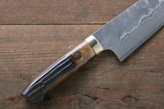 Takeshi Saji VG10 Black Damascus Bunka  180mm Brown Cow Bone Handle - Seisuke Knife