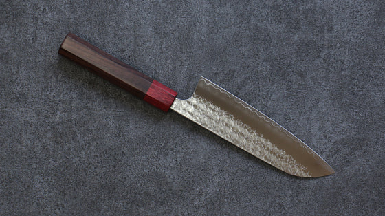Yoshimi Kato Minamo R2/SG2 Hammered Santoku Japanese Knife 165mm Shitan (ferrule: Red Pakka wood) Handle - Seisuke Knife