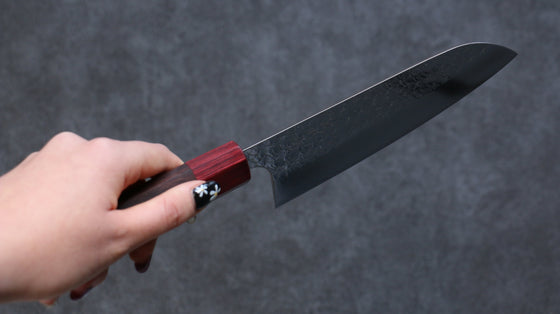 Yoshimi Kato Minamo R2/SG2 Hammered Santoku  165mm Shitan (ferrule: Red Pakka wood) Handle - Seisuke Knife