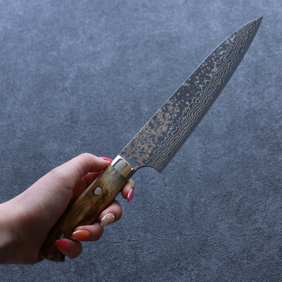 Takeshi Saji VG10 Colored Damascus Gyuto 180mm Brown Cow Bone Handle - Seisuke Knife
