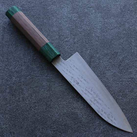 Seisuke Silver Steel No.3 Hammered Santoku 165mm Walnut(With Double Green Pakka wood) Handle - Seisuke Knife