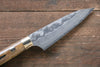 Takeshi Saji VG10 Black Damascus Petty-Utility 90mm Brown Cow Bone Handle - Seisuke Knife