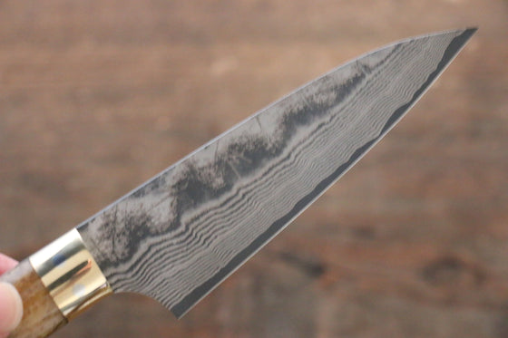 Takeshi Saji VG10 Black Damascus Petty-Utility 90mm Brown Cow Bone Handle - Seisuke Knife