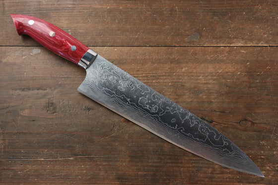 Takeshi Saji R2/SG2 Diamond Finish Damascus Gyuto Japanese Knife 240mm Red Turquoise (Nomura Style) Handle - Seisuke Knife