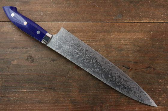 Takeshi Saji R2/SG2 Diamond Finish Damascus Gyuto  240mm Navy Blue Turquoise (Nomura Style) Handle - Seisuke Knife