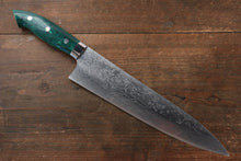  Takeshi Saji SG2 Diamond Finish Damascus Gyuto 240mm Green Turquoise (Nomura Style) Handle - Seisuke Knife
