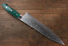 Takeshi Saji R2/SG2 Diamond Finish Damascus Gyuto 240mm Green Turquoise (Nomura Style) Handle - Seisuke Knife