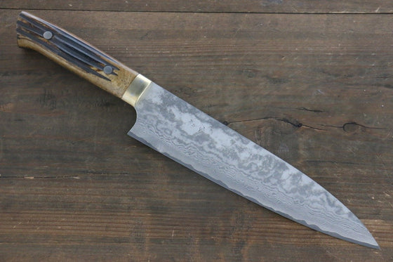 Takeshi Saji VG10 Black Damascus Gyuto 210mm Brown Cow Bone Handle - Seisuke Knife