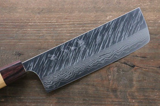 Yu Kurosaki Fujin VG10 Hammered Damascus Nakiri Japanese Knife 165mm Keyaki (Japanese Elm) Handle - Seisuke Knife