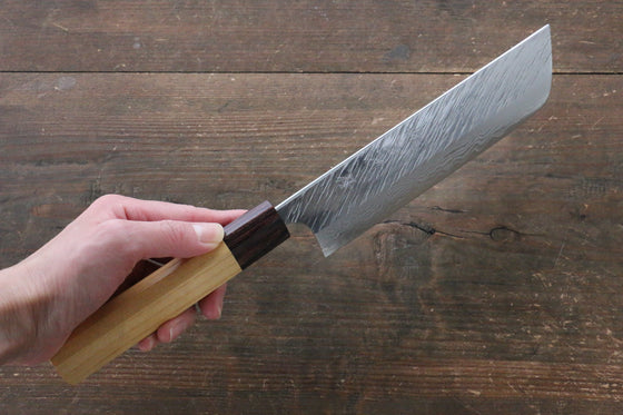 Yu Kurosaki Fujin VG10 Hammered Damascus Nakiri Japanese Knife 165mm Keyaki (Japanese Elm) Handle - Seisuke Knife