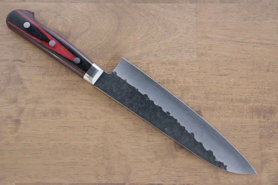 Yoshimi Kato Blue Super Kurouchi Maru Hammered Gyuto 180mm with Red Pakkawood Handle - Seisuke Knife