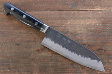  Yoshimi Kato Blue Super Kurouchi Hammered (Maru) Santoku Japanese Knife 160mm with Black Micarta Handle - Seisuke Knife