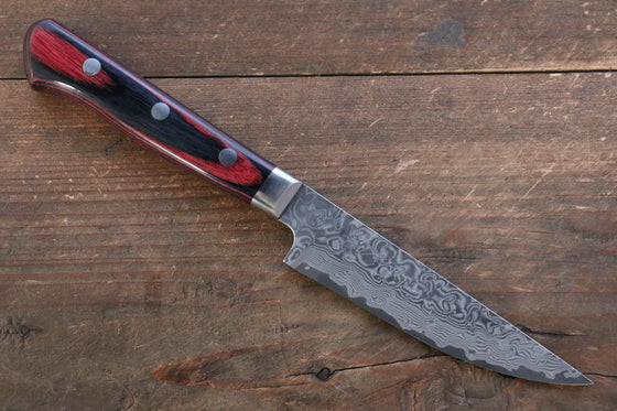 Yoshimi Kato VG10 Damascus Steak Japanese Knife 100mm with Red Pakkawood Handle - Seisuke Knife