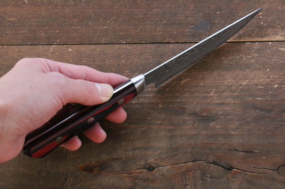 Yoshimi Kato VG10 Damascus Steak Japanese Knife 100mm with Red Pakkawood Handle - Seisuke Knife
