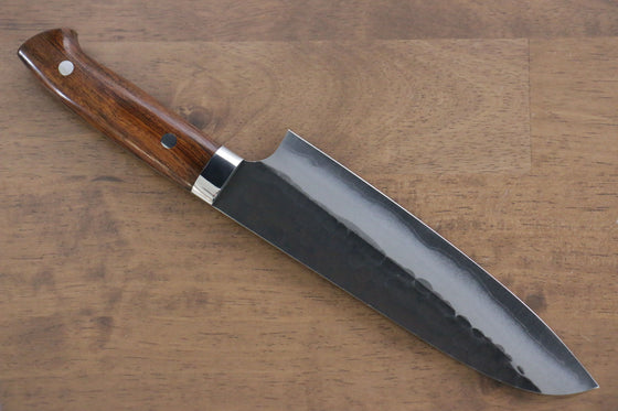 Takeshi Saji Blue Super Kurouchi Hammered Santoku 165mm with Ironwood Handle - Seisuke Knife