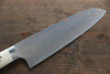 Takeshi Saji Blue Steel No.2 Colored Damascus Santoku 180mm White Cow Bone Handle - Seisuke Knife