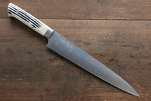  Takeshi Saji Blue Steel No.2 Colored Damascus Sujihiki 240mm White Cow Bone Handle - Seisuke Knife