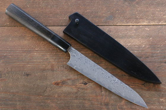 Yoshimi Kato VG10 Damascus Petty-Utility  150mm with Black Lacquered Handle with Saya - Seisuke Knife
