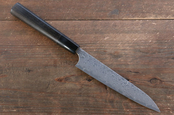 Yoshimi Kato VG10 Damascus Petty-Utility Japanese Knife 150mm with Black Lacquered Handle with Saya - Seisuke Knife