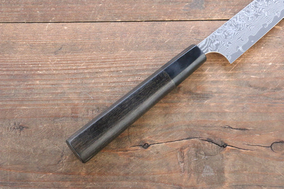 Yoshimi Kato VG10 Damascus Petty-Utility Japanese Knife 150mm with Black Lacquered Handle with Saya - Seisuke Knife