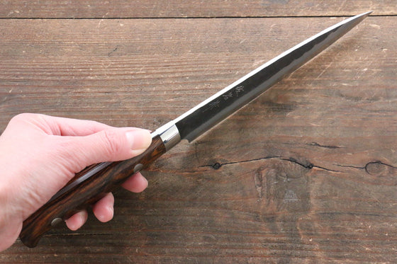 Takeshi Saji Blue Super Kurouchi Hammered Petty-Utility 150mm Ironwood Handle - Seisuke Knife