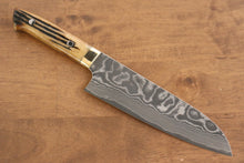  Takeshi Saji VG10 Black Damascus Santoku 180mm Brown Cow Bone Handle - Seisuke Knife