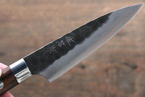 Takeshi Saji Blue Super Kurouchi Hammered Petty-Utility 90mm Ironwood Handle - Seisuke Knife