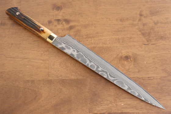 Takeshi Saji VG10 Black Damascus Sujihiki 240mm Brown Cow Bone Handle - Seisuke Knife