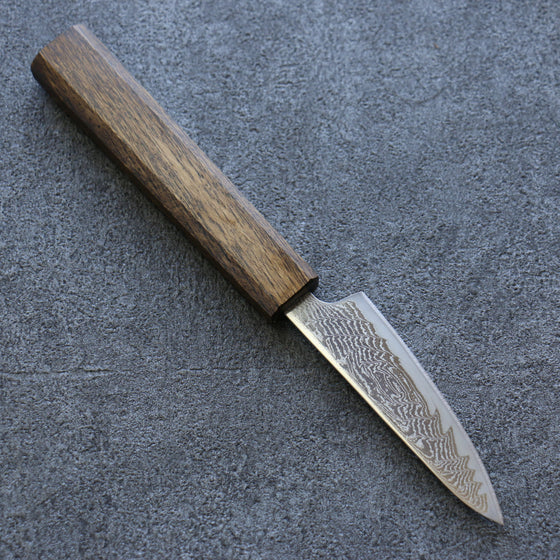 Seisuke Nami AUS10 Mirrored Finish Damascus Petty-Utility 80mm Oak Handle - Seisuke Knife