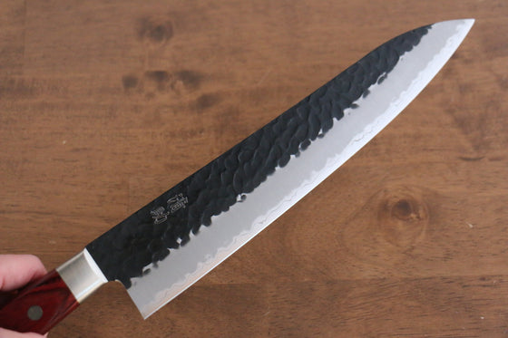 Seisuke Kurobeni Blue Super Hammered Kurouchi Gyuto 240mm Red Pakka wood Handle - Seisuke Knife